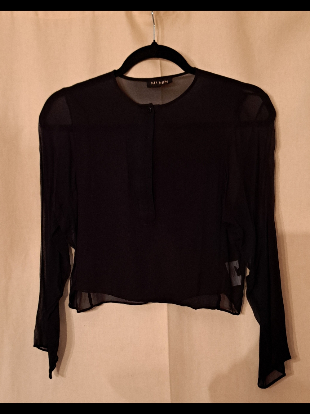 Ms MIN Black Silk Sheer Long-Sleeve Blouse